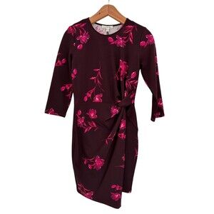 Stitch Fix Nine Britton Dress Small Sheath Faux Wrap Bodycon Mini Burgundy Print